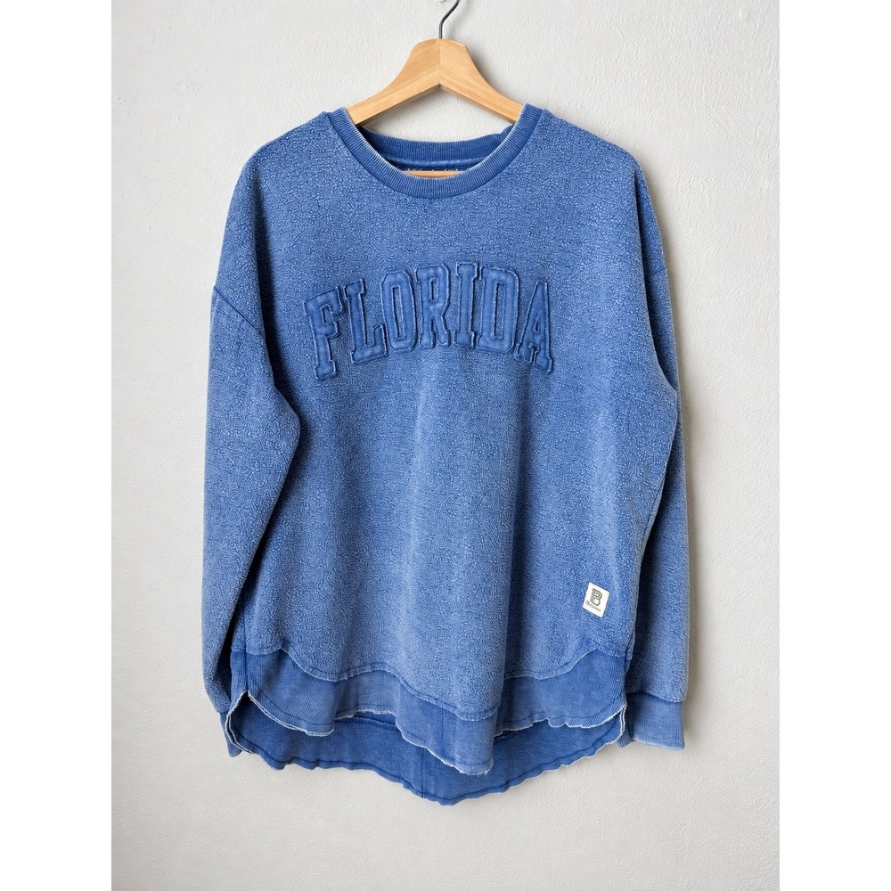 Pressbox Florida Blue Ponchoville Distressed Sweatshirt Raw Hem Large